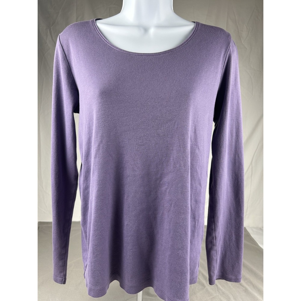J Jill Pima Cotton Crew Neck Long Sleeve Tee Plum Women's M Casual‎ Chic Basics